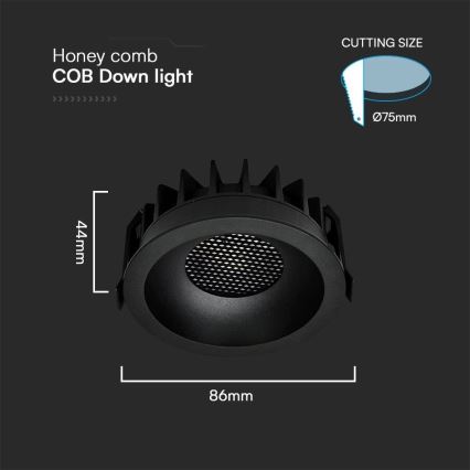 LED Recessed light LED/12W/230V 3000/4000/6400K ø 8,6 cm black