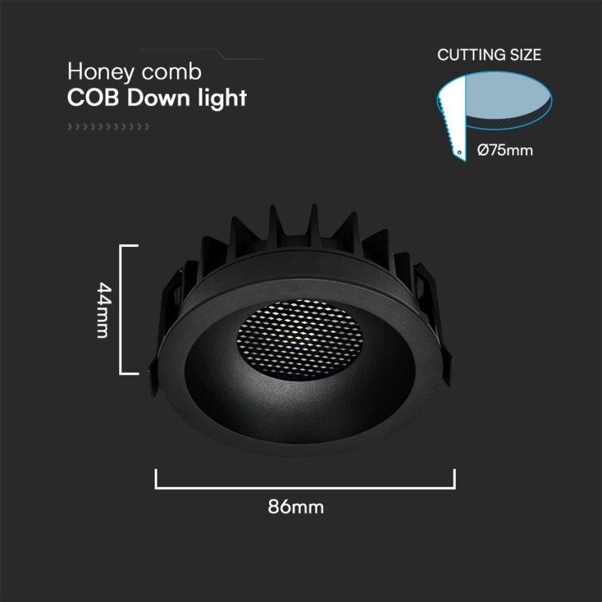 LED Recessed light LED/12W/230V 3000/4000/6400K ø 8,6 cm black