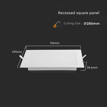 LED Recessed light LED/24W/230V 29,5x29,5 cm 3000K white