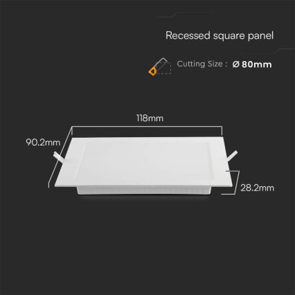LED Recessed light LED/3W/230V 9x9 cm 4000K white