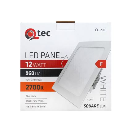 LED Recessed light QTEC LED/12W/230V 2700K 16,8x16,8 cm