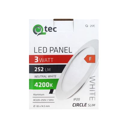 LED Recessed light QTEC LED/3W/230V 4200K d. 8,3 cm
