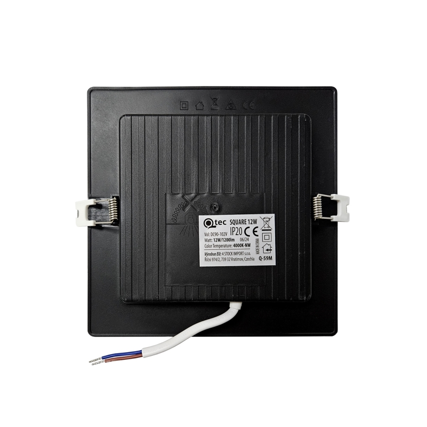 LED Recessed light SQUARE LED/12W/230V 4000K 17x17 cm black