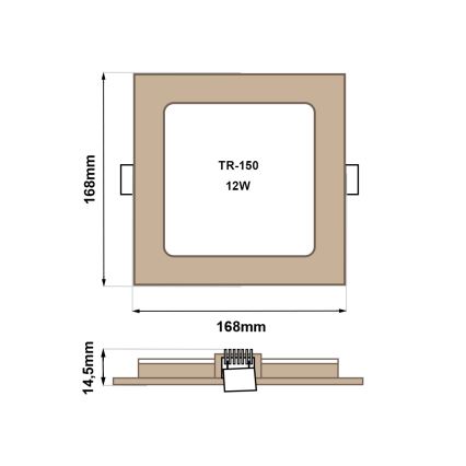 LED Recessed light SQUARE LED/12W/230V 4200K 16,8x16,8 cm brown