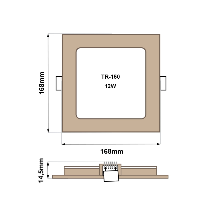LED Recessed light SQUARE LED/12W/230V 4200K 16,8x16,8 cm brown