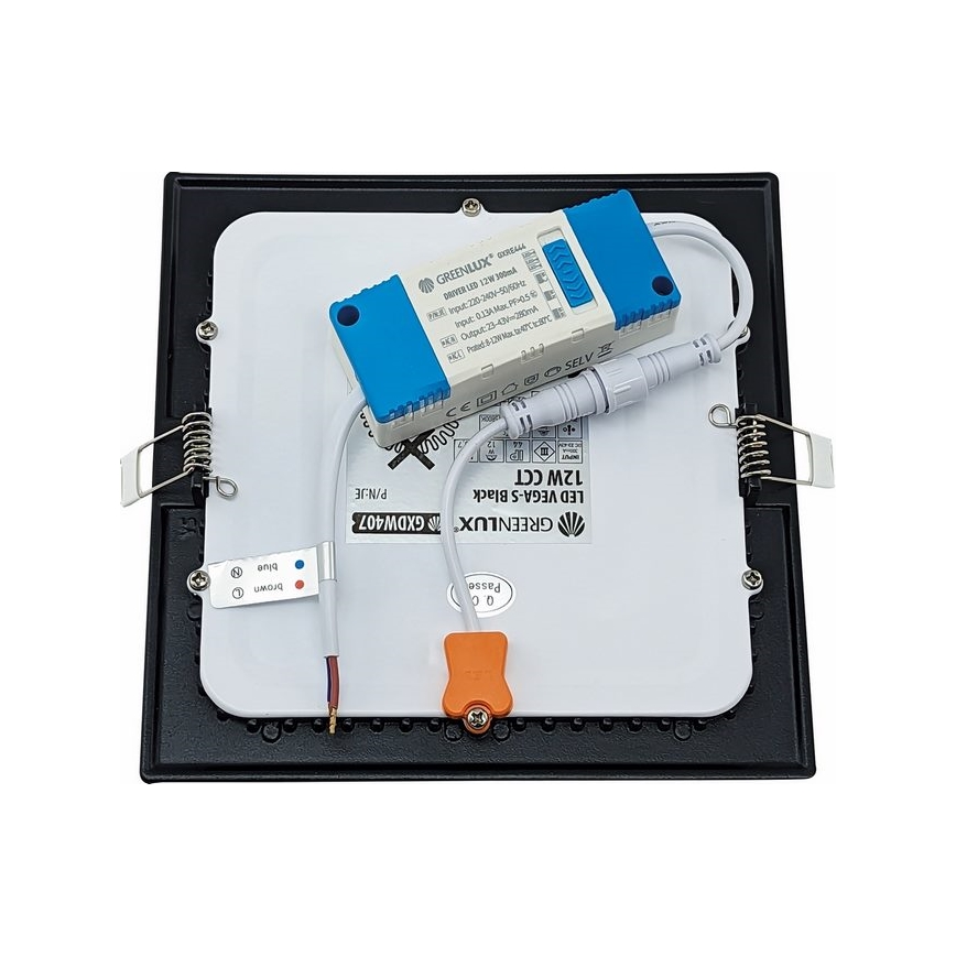 LED Recessed light VEGA LED/12W/230V 2900/3900/5800K 17,5x17,5 cm black