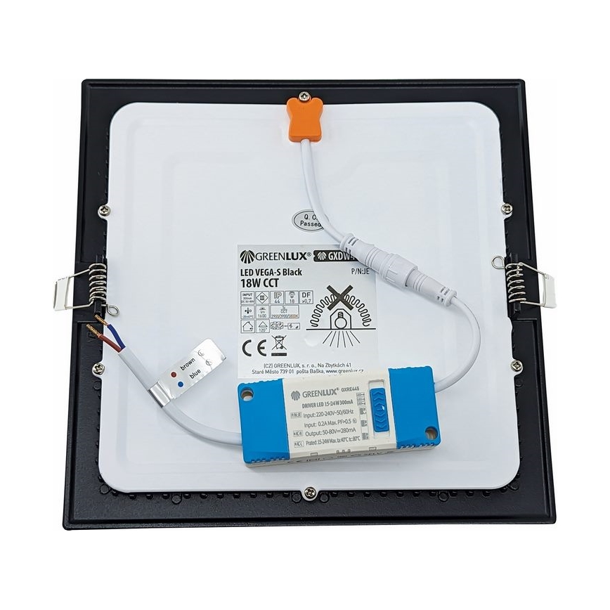LED Recessed light VEGA LED/18W/230V 2900/3900/5800K 22,5x22,5 cm black