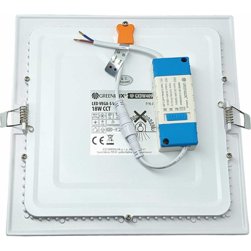 LED Recessed light VEGA LED/18W/230V 2900/3900/5800K 22,5x22,5 cm white