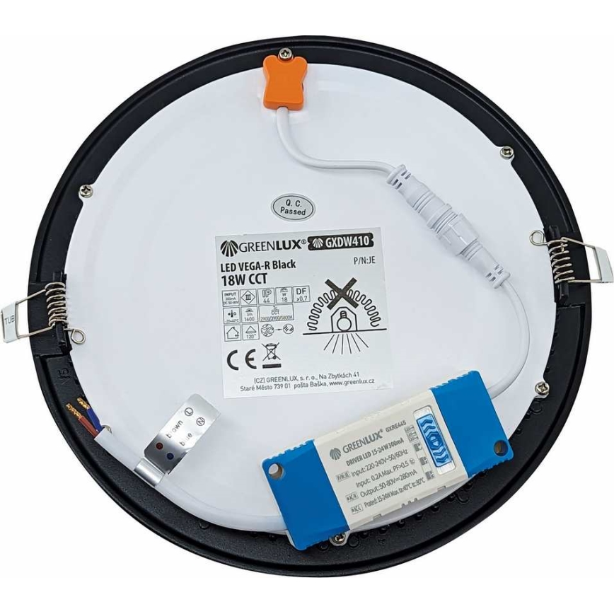 LED Recessed light VEGA LED/18W/230V 2900/3900/5800K d. 22,5 cm black