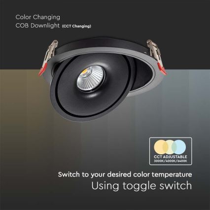 LED Recessed spotlight LED/12W/230V 3000/4000/6400K d. 12 cm black