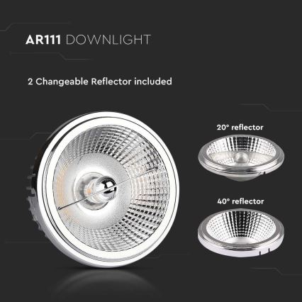 LED Recessed spotlight LED/20W/230V 4000K 40°/20° d. 11 cm shiny chrome