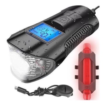 LED Rechargeable bike flashlight with a counter and bell LED/1500 mAh IP65