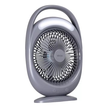 LED Rechargeable Desk Fan with LED Lighting, 2.8W/5V USB, 2400 mAh, Gray
