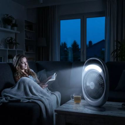 LED Rechargeable Desk Fan with LED Lighting, 2.8W/5V USB, 2400 mAh, Gray
