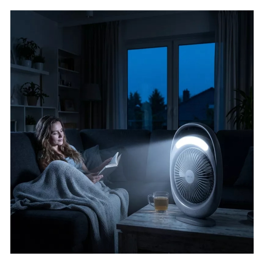 LED Rechargeable Desk Fan with LED Lighting, 2.8W/5V USB, 2400 mAh, Gray