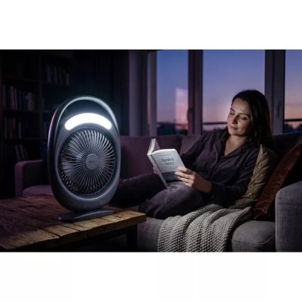 LED Rechargeable Desk Fan with LED Lighting, 2.8W/5V USB, 2400 mAh, Gray