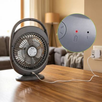 LED Rechargeable Desk Fan with LED Lighting, 2.8W/5V USB, 2400 mAh, Gray