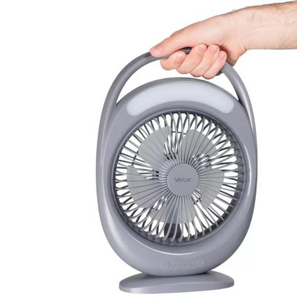 LED Rechargeable Desk Fan with LED Lighting, 2.8W/5V USB, 2400 mAh, Gray