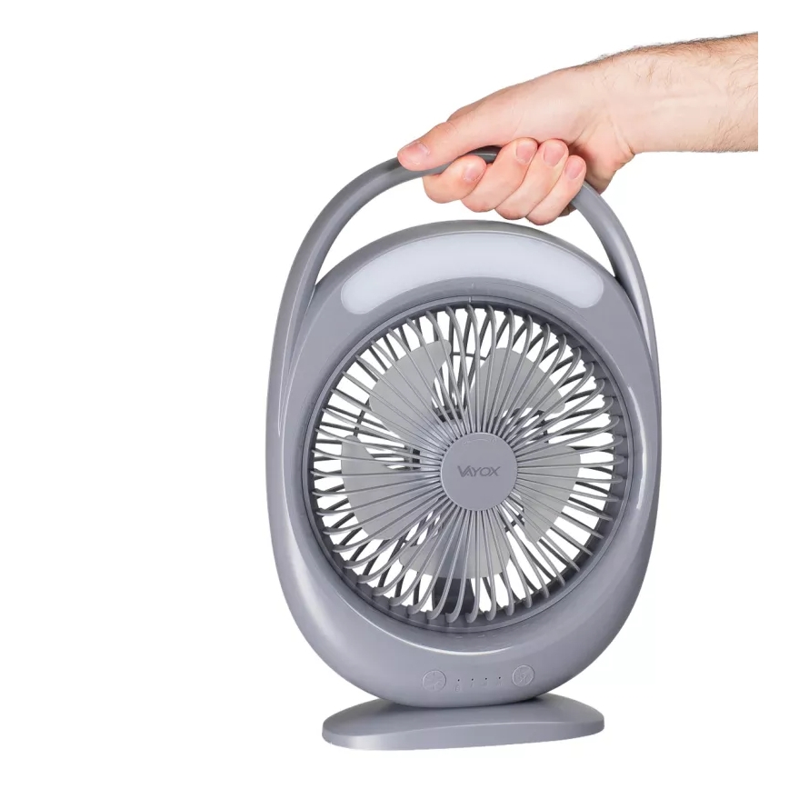 LED Rechargeable Desk Fan with LED Lighting, 2.8W/5V USB, 2400 mAh, Gray