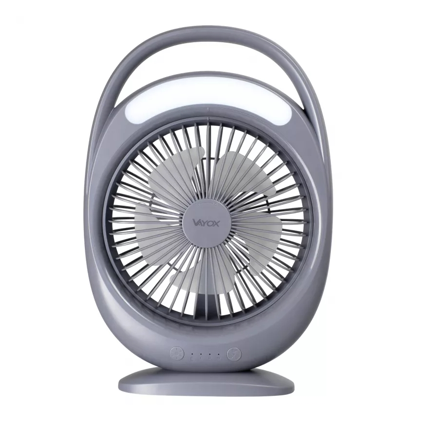 LED Rechargeable Desk Fan with LED Lighting, 2.8W/5V USB, 2400 mAh, Gray