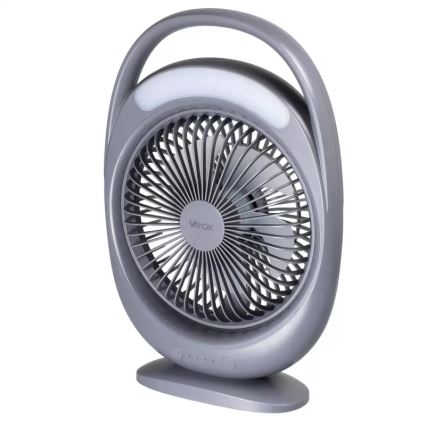 LED Rechargeable Desk Fan with LED Lighting, 2.8W/5V USB, 2400 mAh, Gray