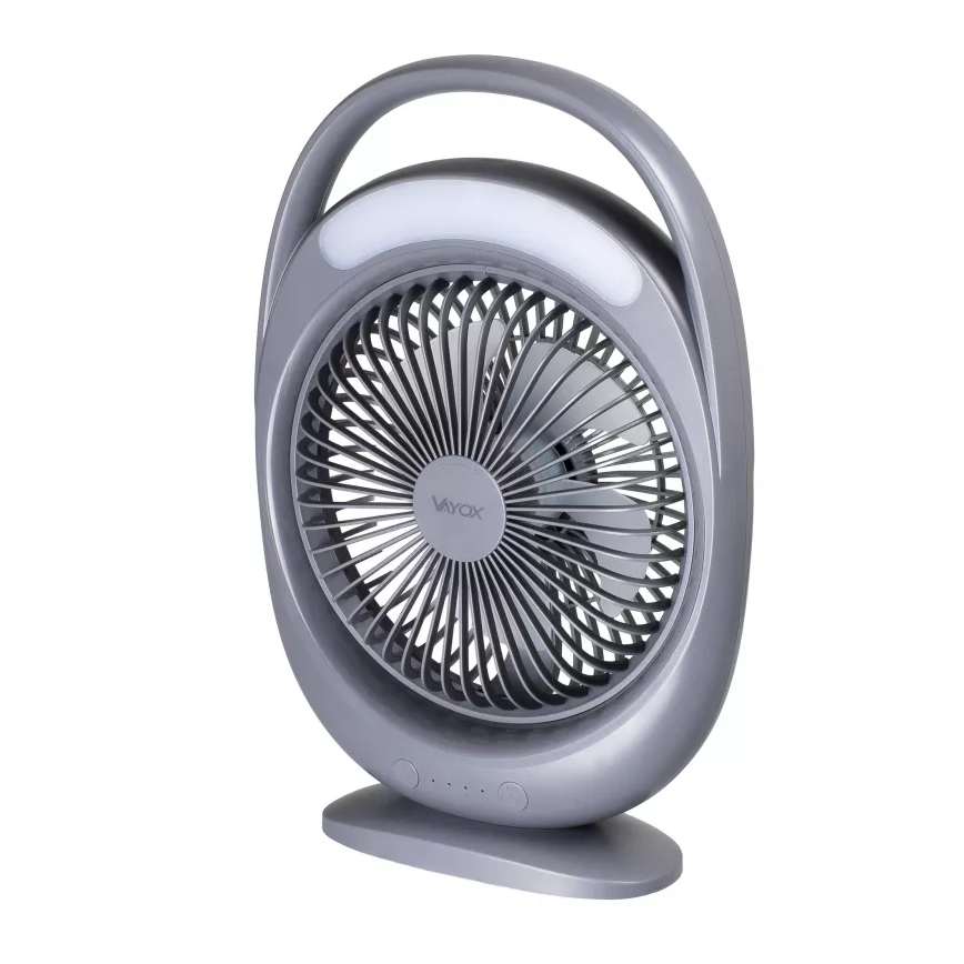 LED Rechargeable Desk Fan with LED Lighting, 2.8W/5V USB, 2400 mAh, Gray
