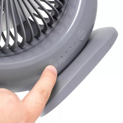 LED Rechargeable Desk Fan with LED Lighting, 2.8W/5V USB, 2400 mAh, Gray