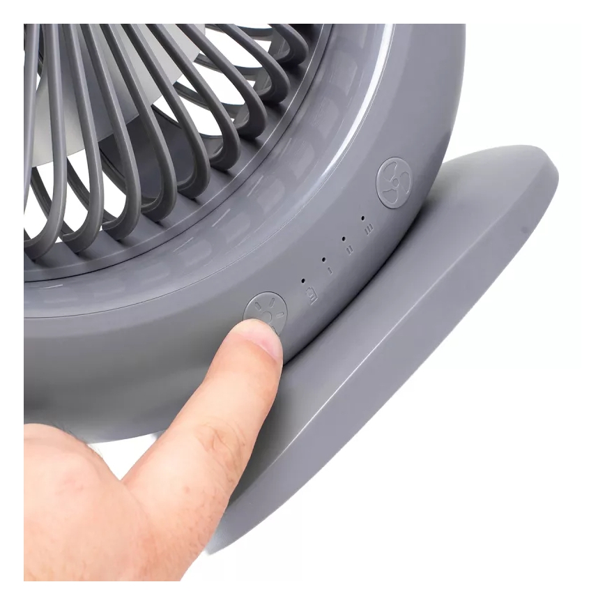 LED Rechargeable Desk Fan with LED Lighting, 2.8W/5V USB, 2400 mAh, Gray