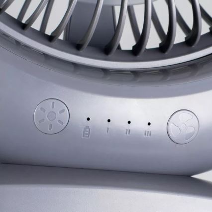 LED Rechargeable Desk Fan with LED Lighting, 2.8W/5V USB, 2400 mAh, Gray
