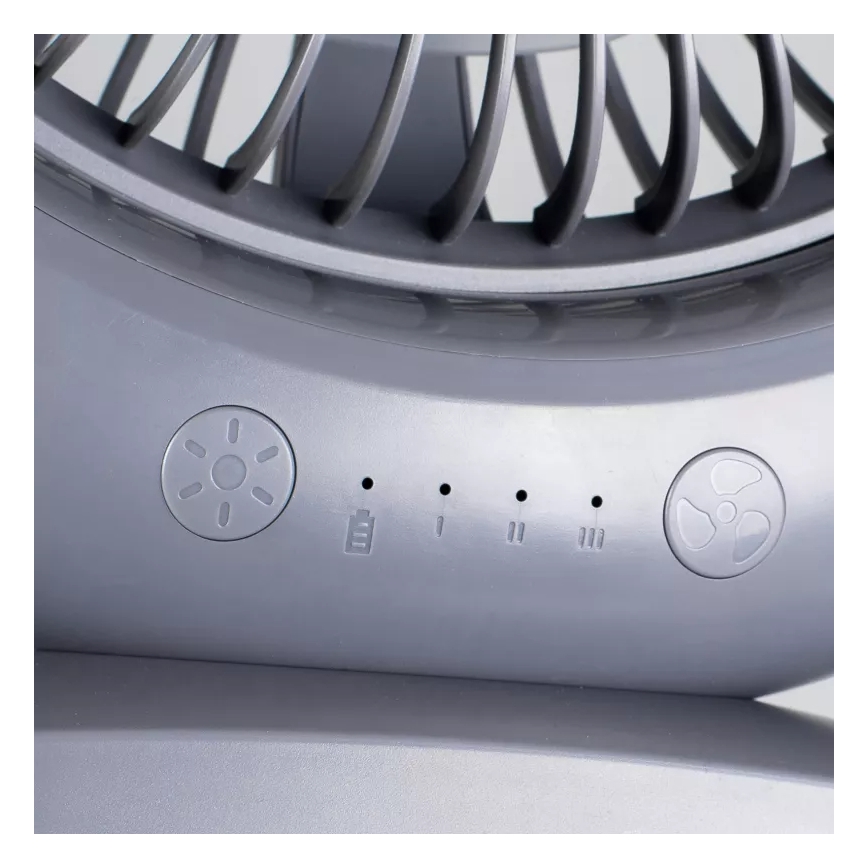 LED Rechargeable Desk Fan with LED Lighting, 2.8W/5V USB, 2400 mAh, Gray
