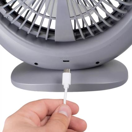 LED Rechargeable Desk Fan with LED Lighting, 2.8W/5V USB, 2400 mAh, Gray