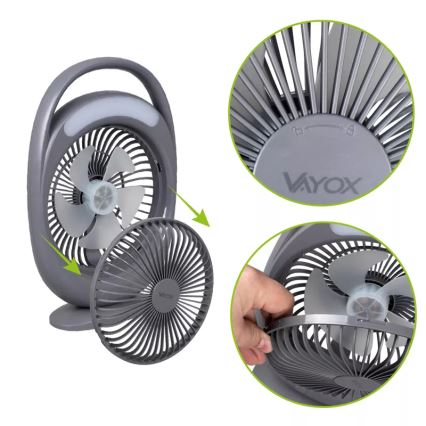 LED Rechargeable Desk Fan with LED Lighting, 2.8W/5V USB, 2400 mAh, Gray