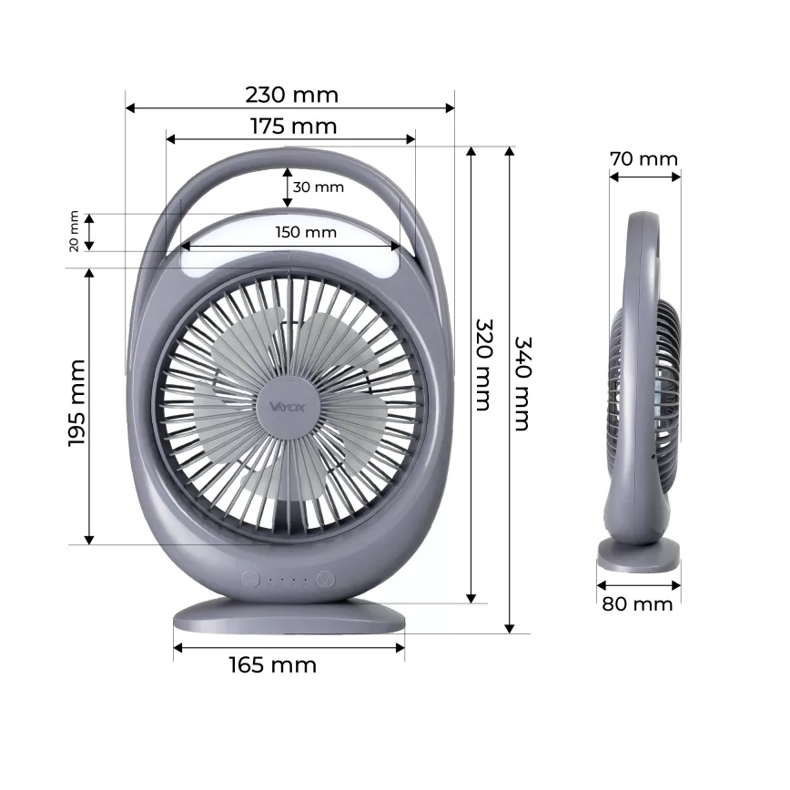 LED Rechargeable Desk Fan with LED Lighting, 2.8W/5V USB, 2400 mAh, Gray