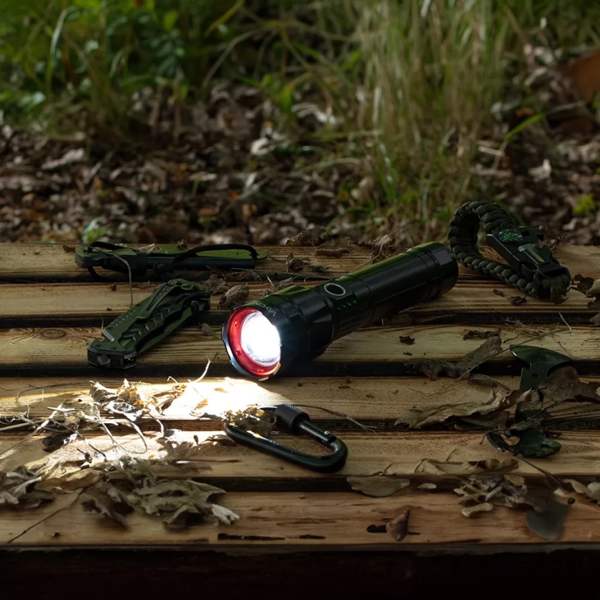 LED Dimmable rechargeable flashlight with a power bank function LED/30W/5V IPX5 1060 shiny 5000 mAh