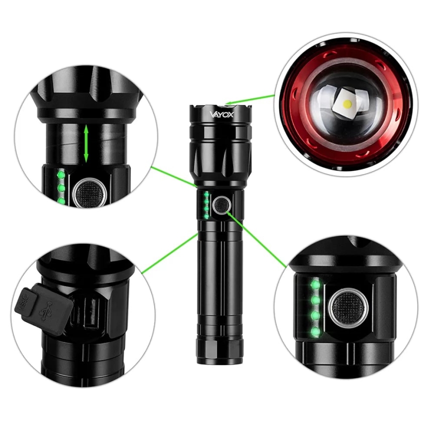 LED Dimmable rechargeable flashlight with a power bank function LED/30W/5V IPX5 1060 shiny 5000 mAh