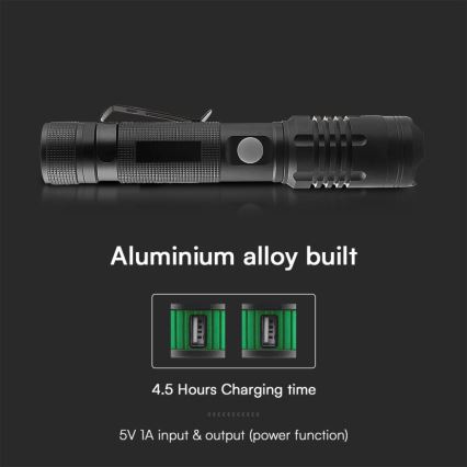 LED Rechargeable flashlight USB LED/10W/5V IP54 1000 lm