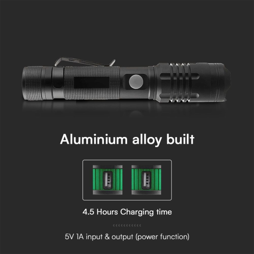 LED Rechargeable flashlight USB LED/10W/5V IP54 1000 lm