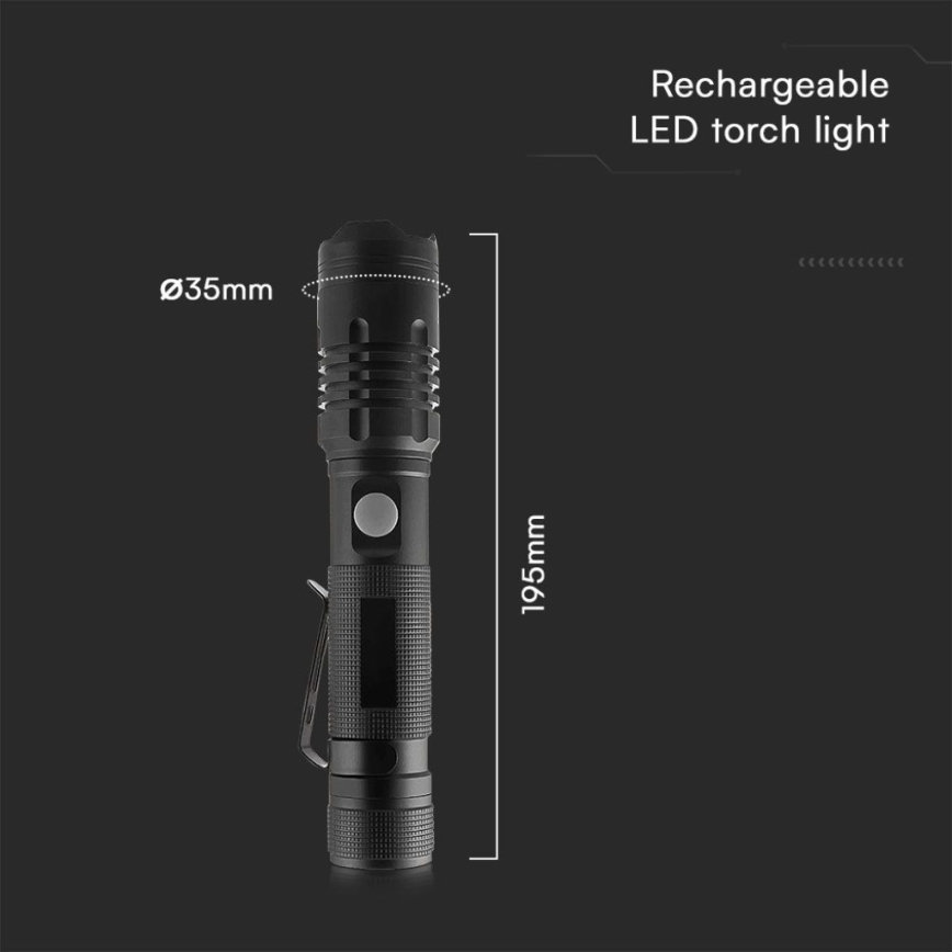LED Rechargeable flashlight USB LED/10W/5V IP54 1000 lm