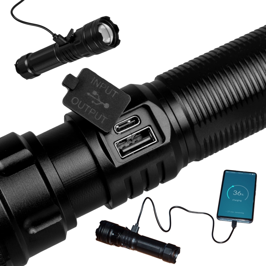 LED Dimmable rechargeable flashlight with a power bank function LED/10W/5V IPX4 600 shiny 2000 mAh
