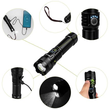 LED Dimmable rechargeable flashlight with a power bank function LED/10W/5V IPX4 600 shiny 2000 mAh