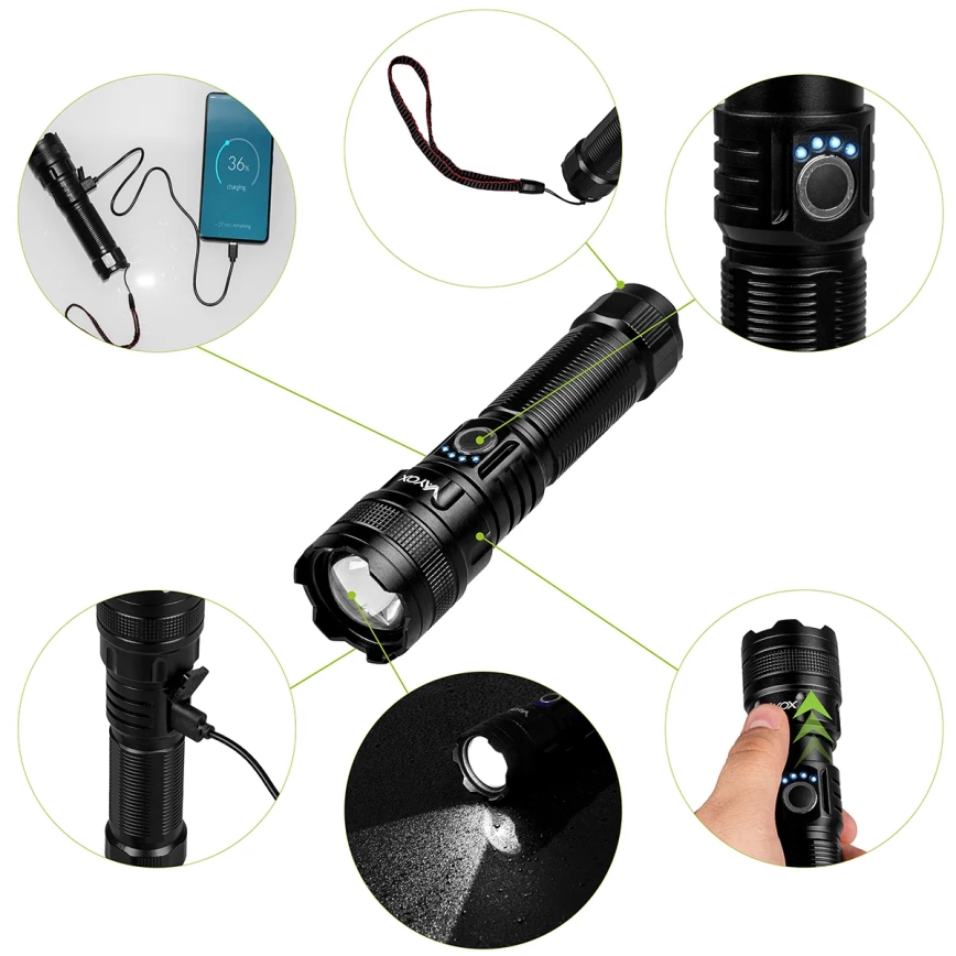 LED Dimmable rechargeable flashlight with a power bank function LED/10W/5V IPX4 600 shiny 2000 mAh