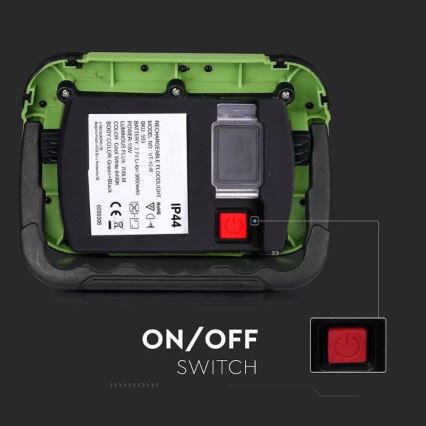 LED Rechargeable floodlight SAMSUNG CHIP LED/10W/3,7V IP44 4000K 3600 mAh green