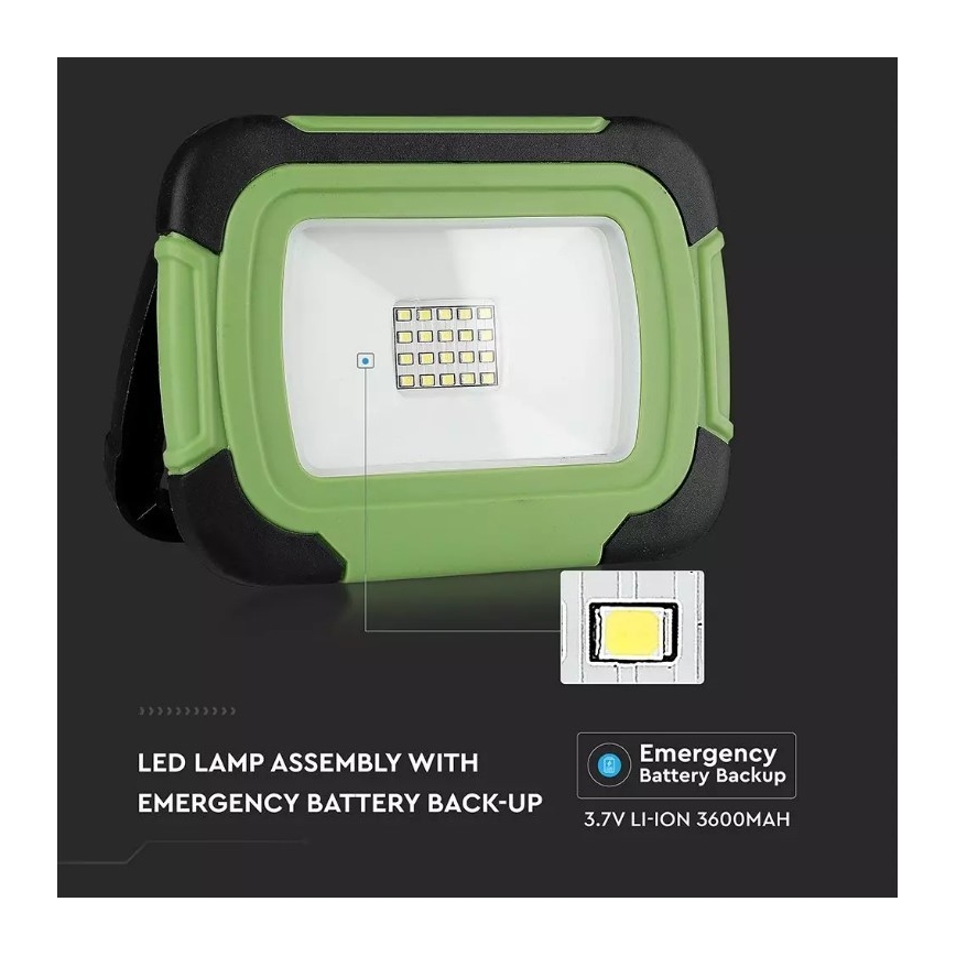 LED Rechargeable floodlight SAMSUNG CHIP LED/10W/3,7V IP44 4000K green