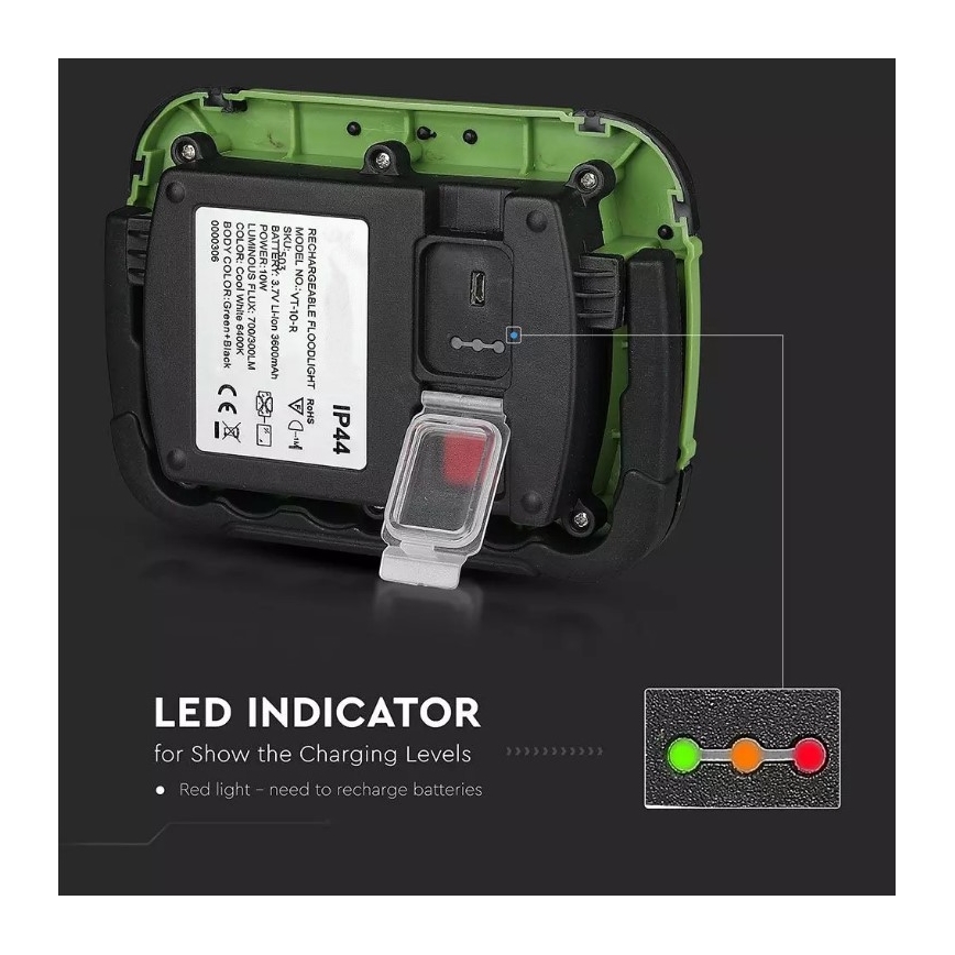 LED Rechargeable floodlight SAMSUNG CHIP LED/10W/3,7V IP44 4000K green