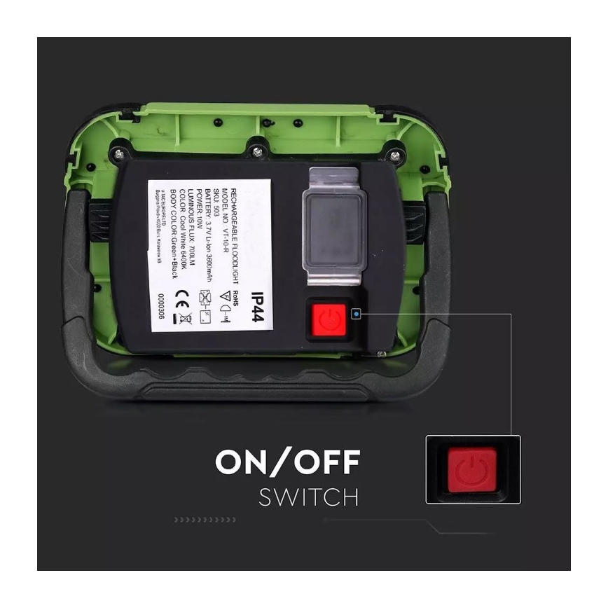 LED Rechargeable floodlight SAMSUNG CHIP LED/10W/3,7V IP44 4000K green
