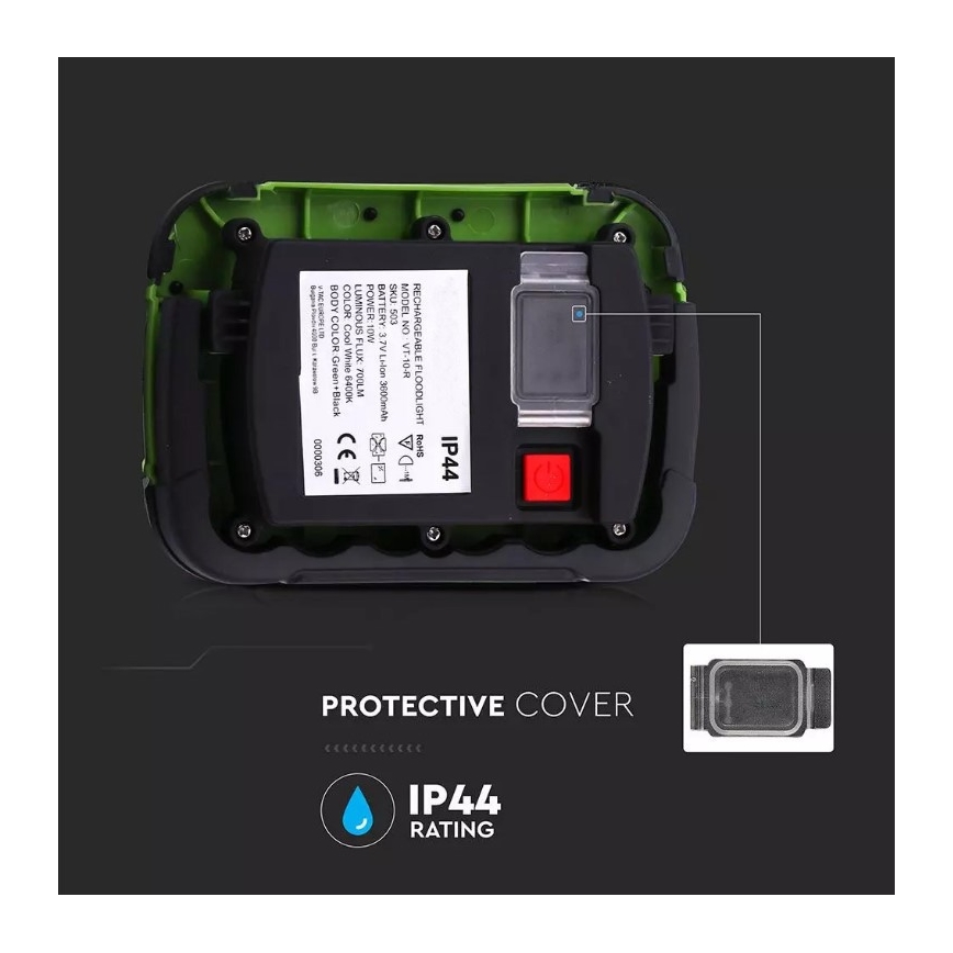 LED Rechargeable floodlight SAMSUNG CHIP LED/10W/3,7V IP44 4000K green