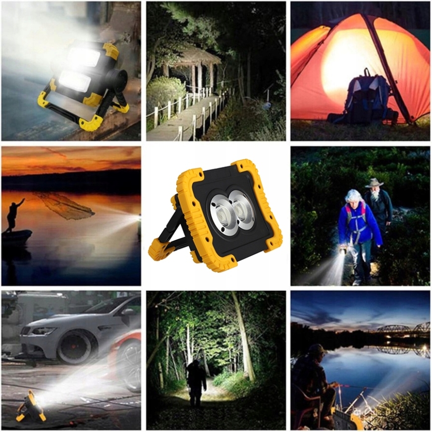 LED Rechargeable floodlight with power bank function LED/20W/5V 4400 mAh IP44 black/yellow
