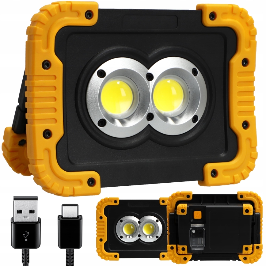 LED Rechargeable floodlight with power bank function LED/20W/5V 4400 mAh IP44 black/yellow