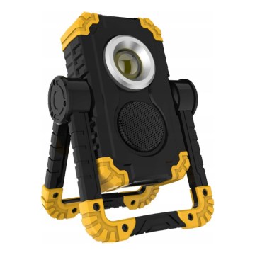 LED Rechargeable floodlight with speaker and power bank function LED/10W/5V 4400 mAh IP44 black/yellow