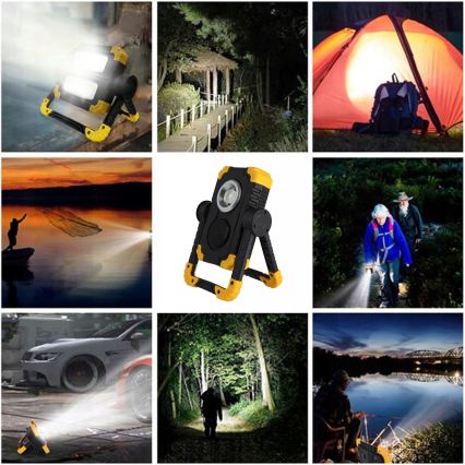 LED Rechargeable floodlight with speaker and power bank function LED/10W/5V 4400 mAh IP44 black/yellow